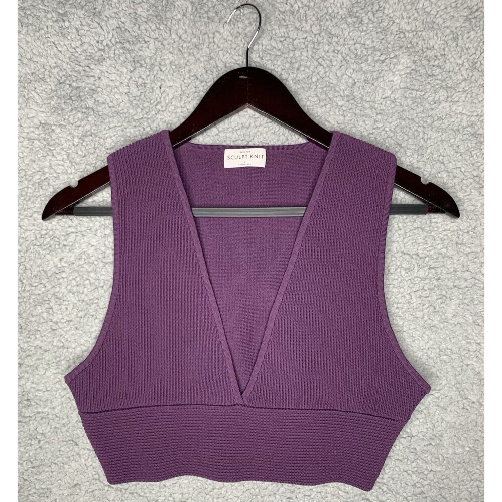 Babaton Aritizia Top Large Purple Sculpt Knit Cropped Deep V-Neck Ribbed Tank